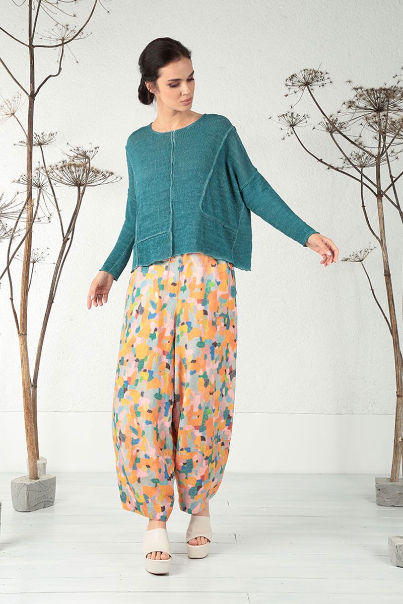 Loose Orange Burst Pure Linen Trousers 5