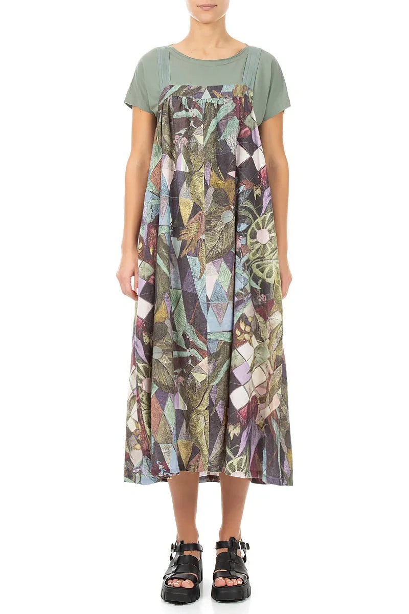 Flared Art Mosaic Linen Pinafore Dress 1