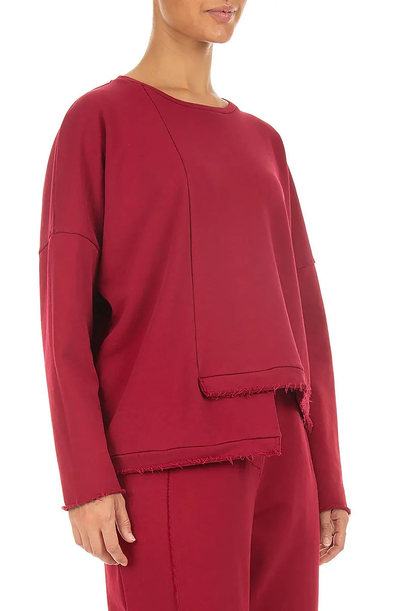 Asymmetric Ruby French Terry Cotton Blouse 4