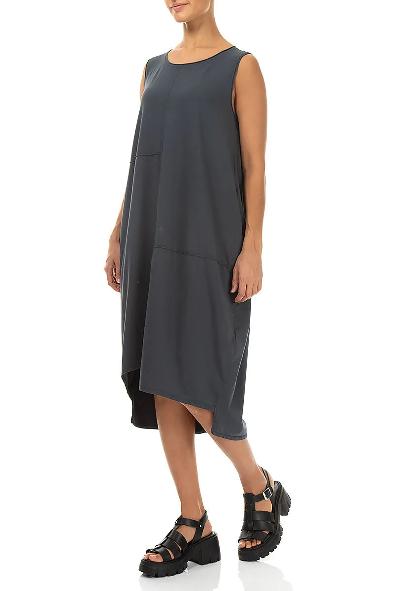 Asymmetrical Graphite Cotton Dress 3