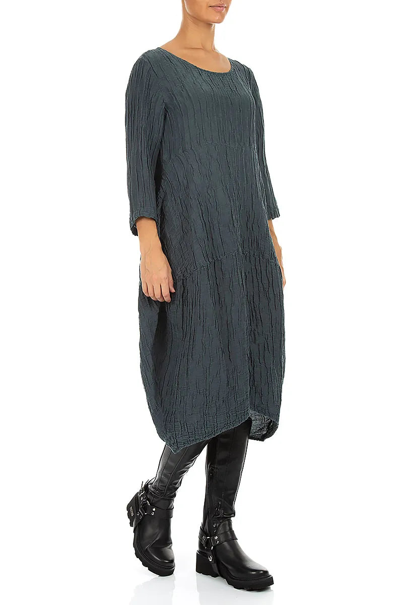 Balloon Crinkled Slate Silk Linen Dress 3