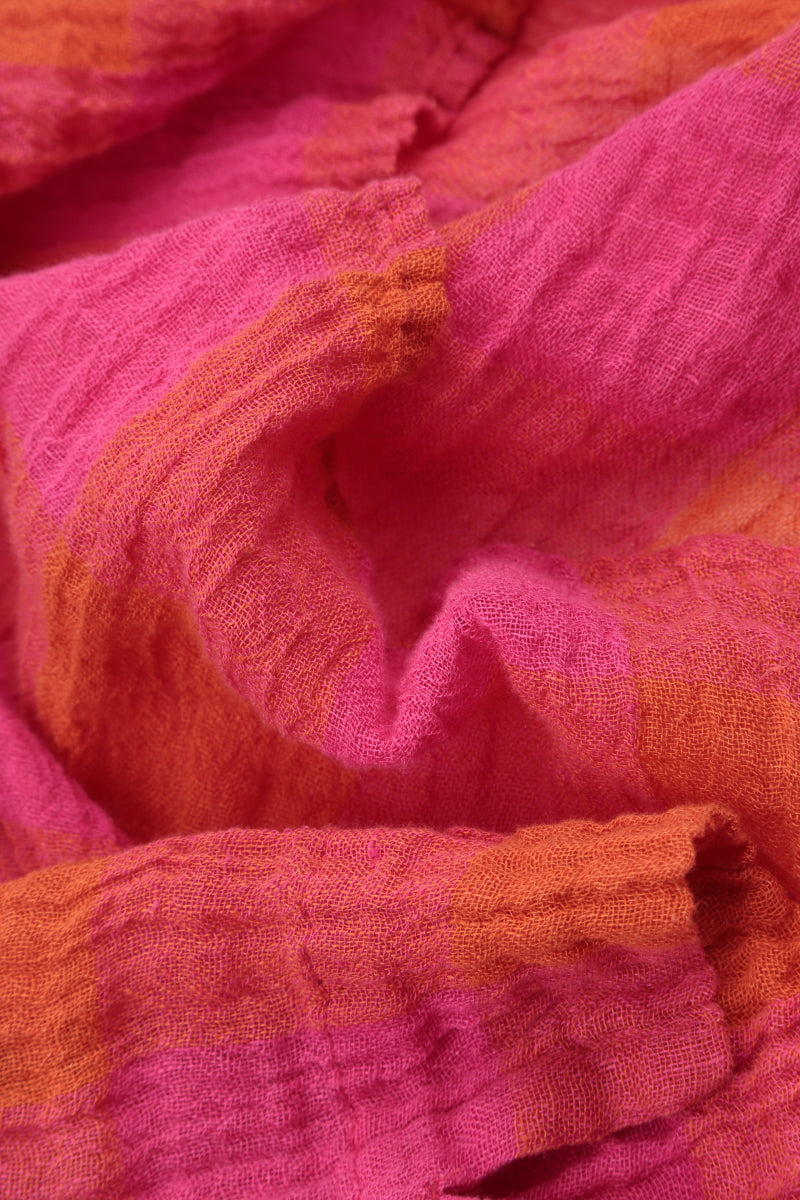 Balloon Large Check Pink Orange Gauze Linen Jacket Dress 5