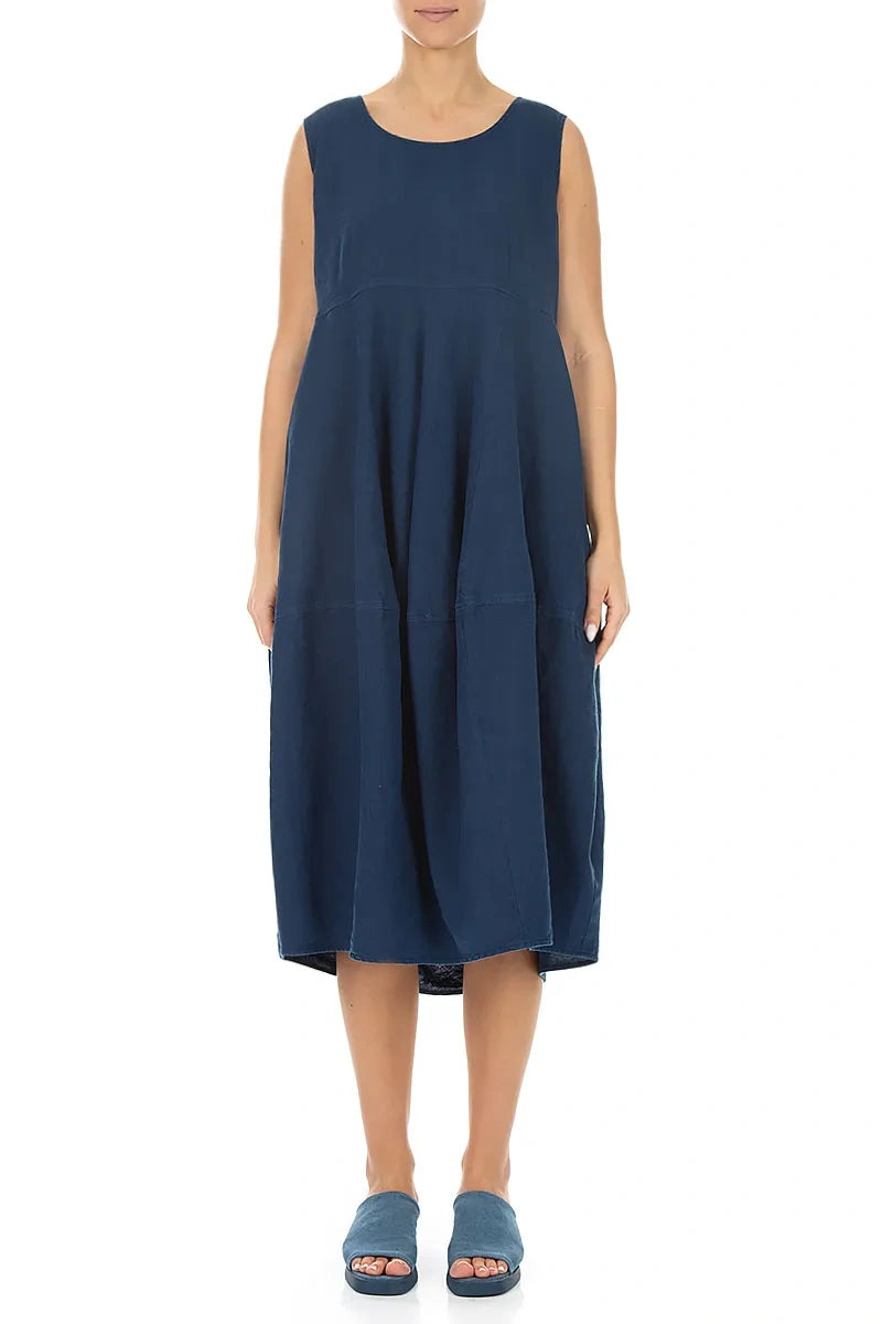 Sleeveless Balloon Navy Linen Dress 1
