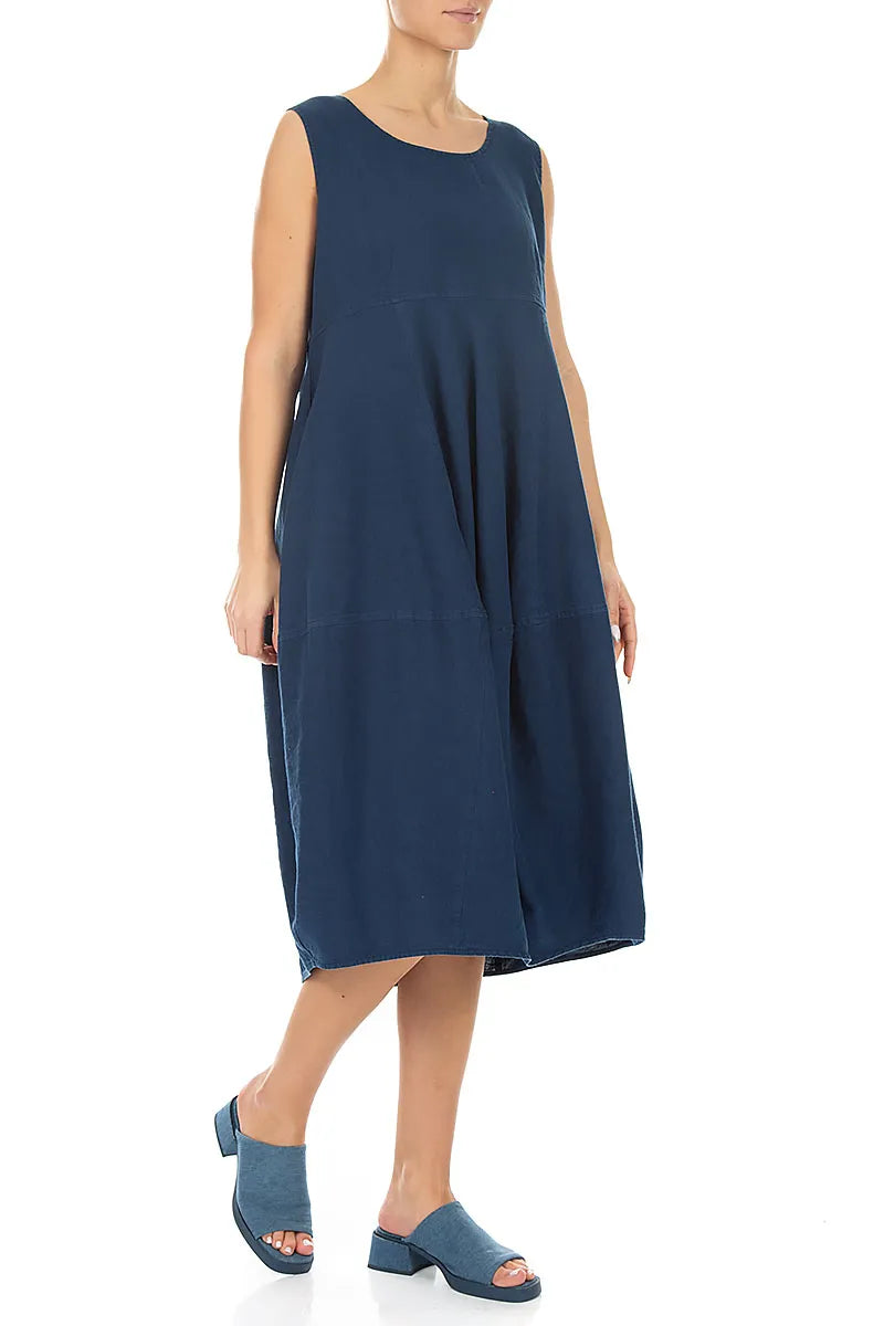 Sleeveless Balloon Navy Linen Dress 3
