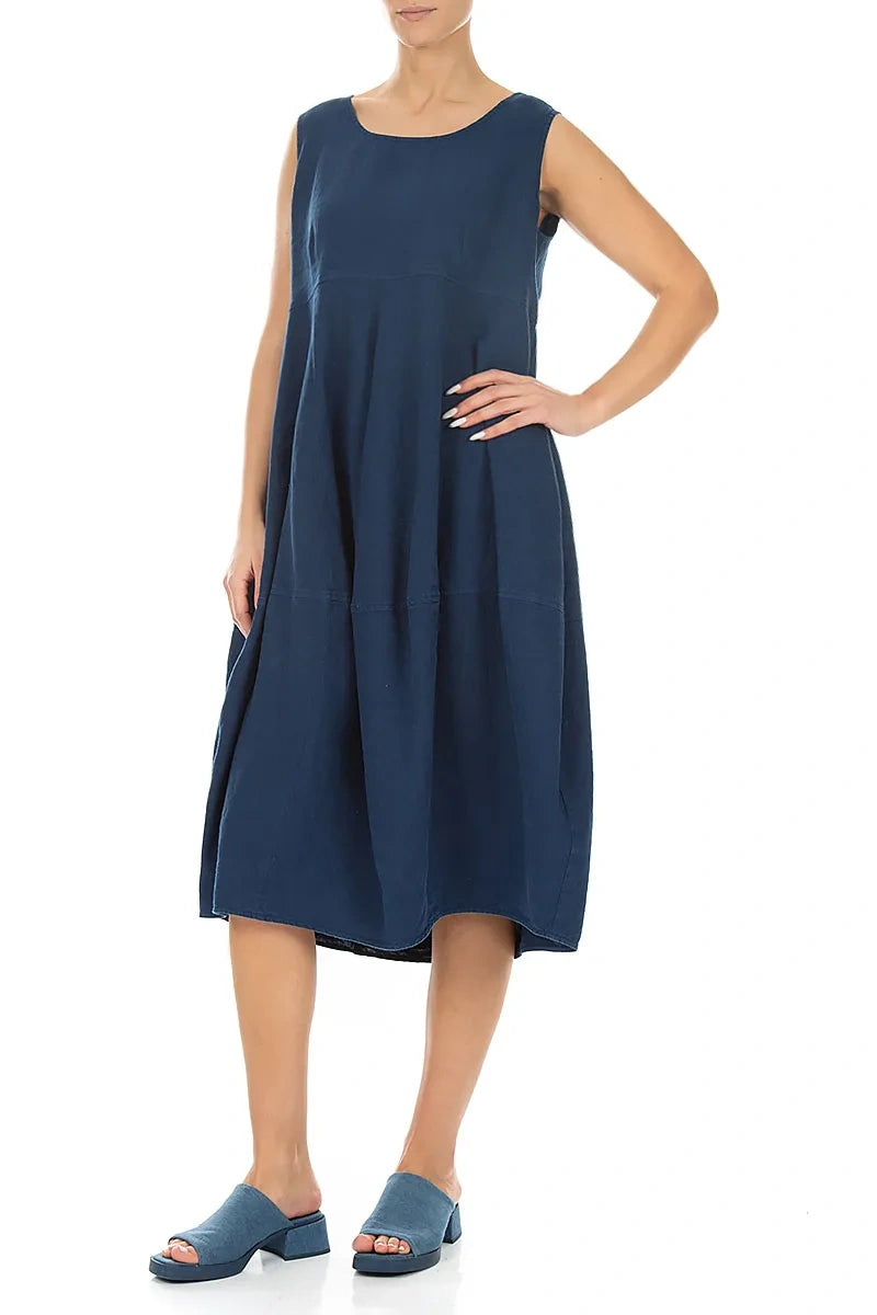 Sleeveless Balloon Navy Linen Dress 4