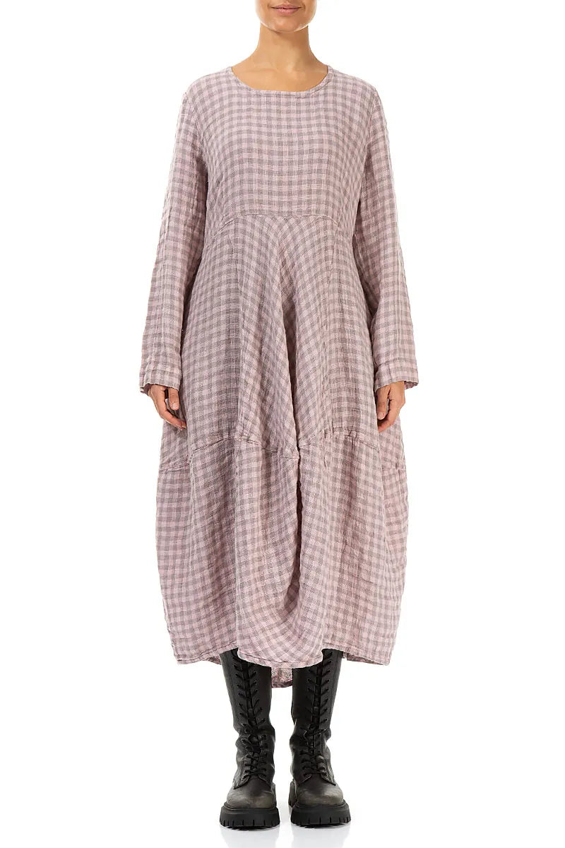 Balloon Pink Check Linen Dress 1