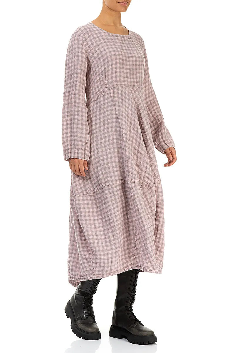 Balloon Pink Check Linen Dress 3
