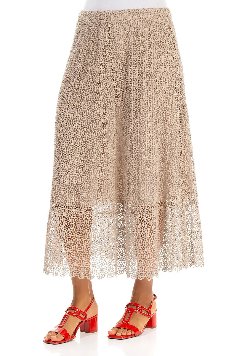 Beige Broderie Cotton Skirt 4