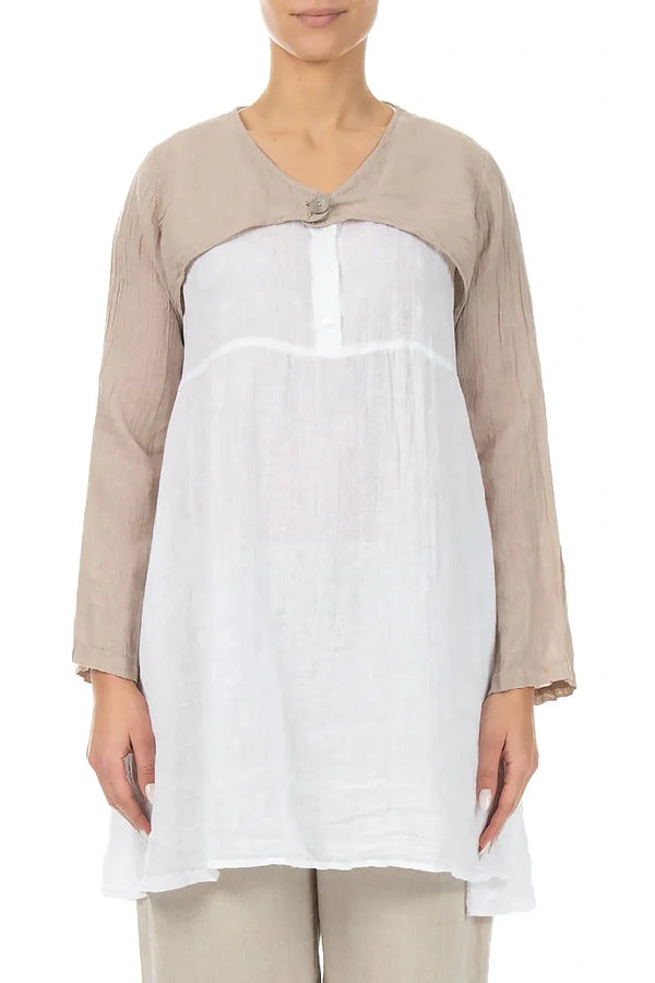 Beige Gauze Linen Overlay Jacket 1