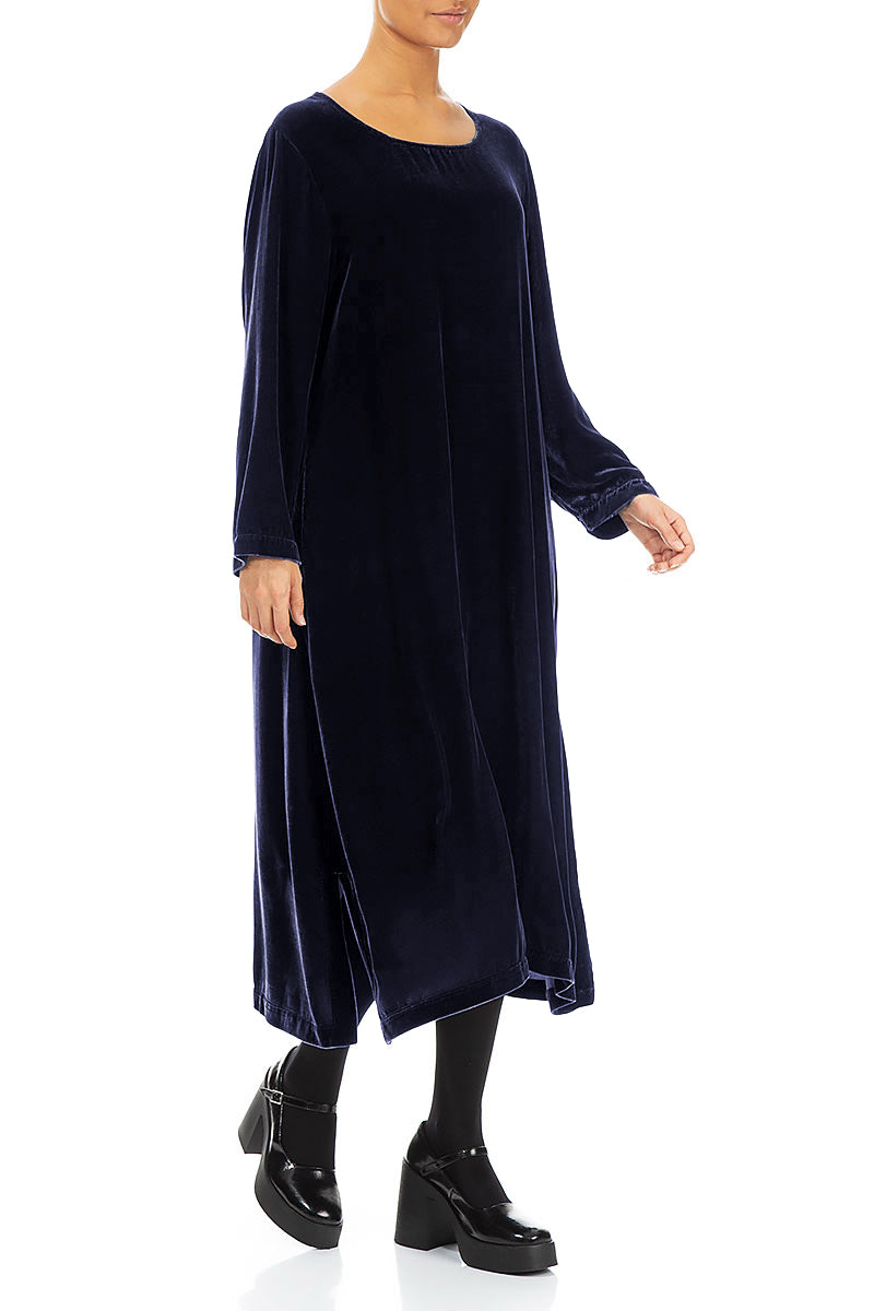 Blue Violet Silk Velvet Shift Dress 3