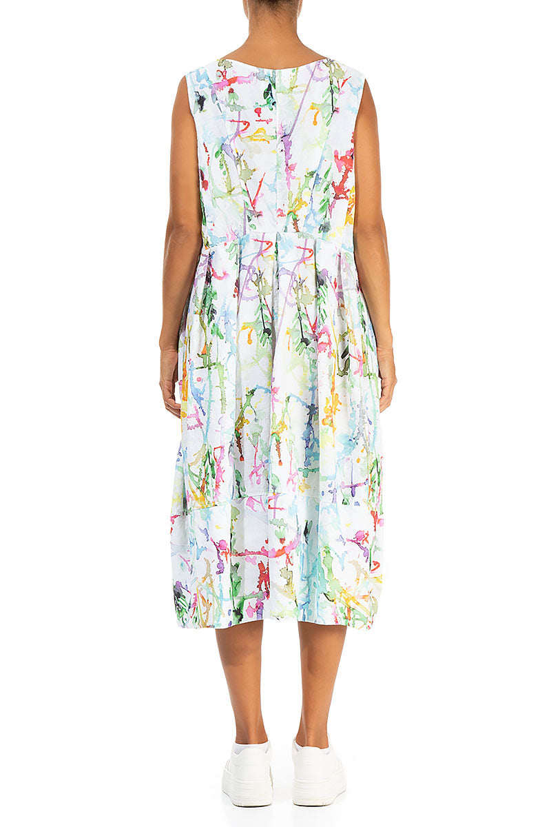 Boat Neck Balloon Colour Splash Linen Dress 2
