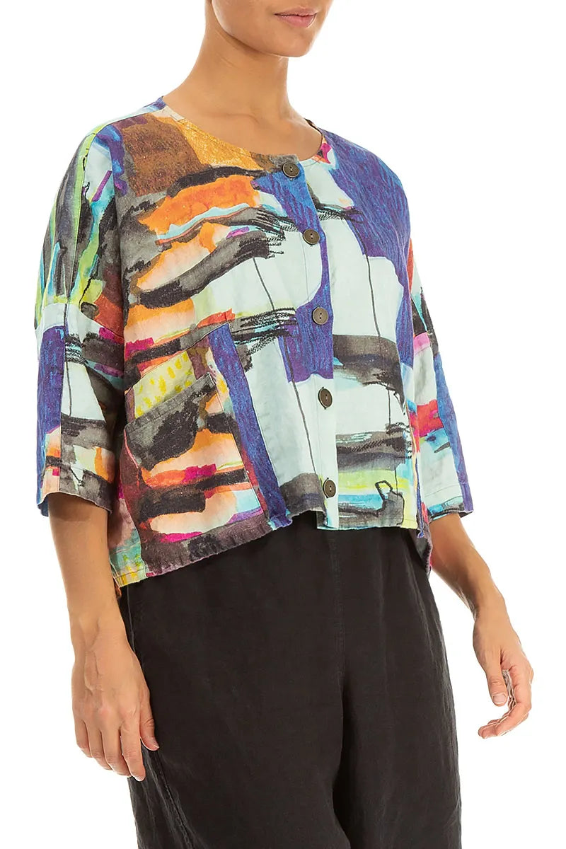 Boxy Abstract Linen Jacket 3