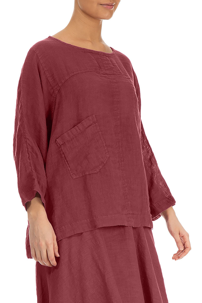 Boxy Antique Ruby Gauze Linen Blouse 3