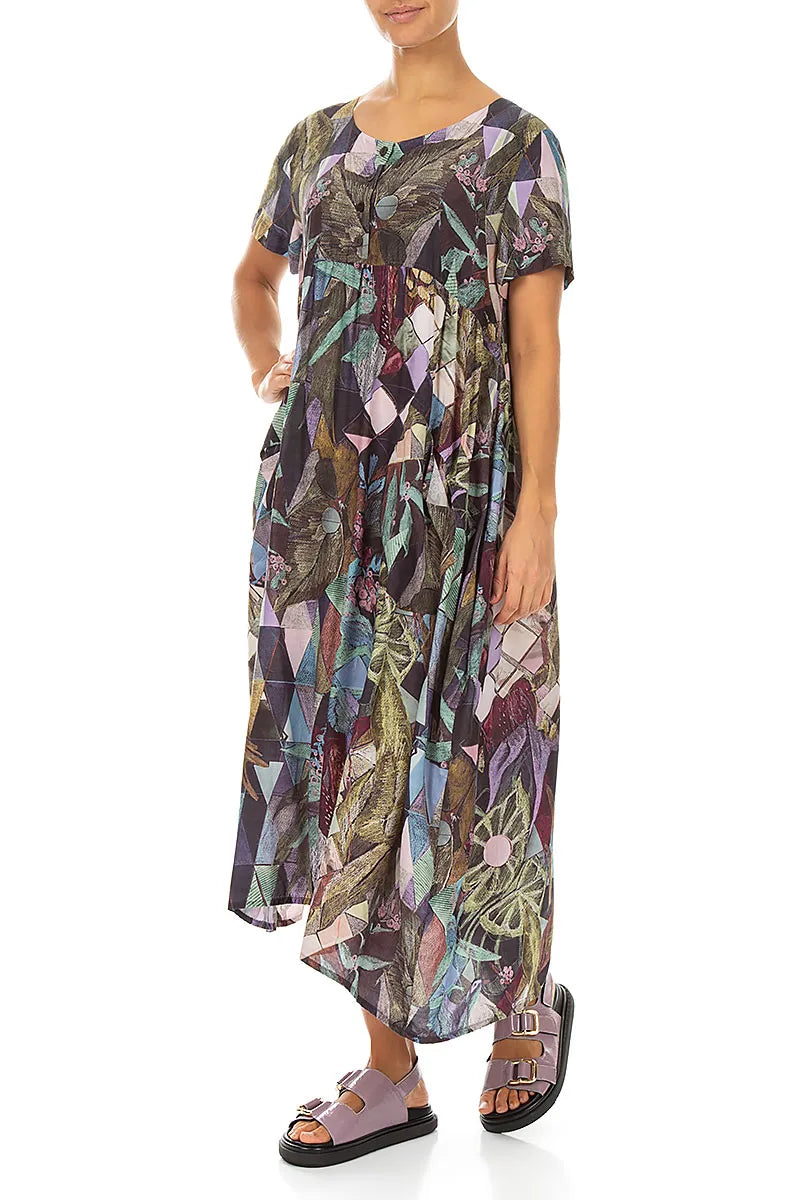 Buttoned Art Mosaic Silk Bamboo Dress 3