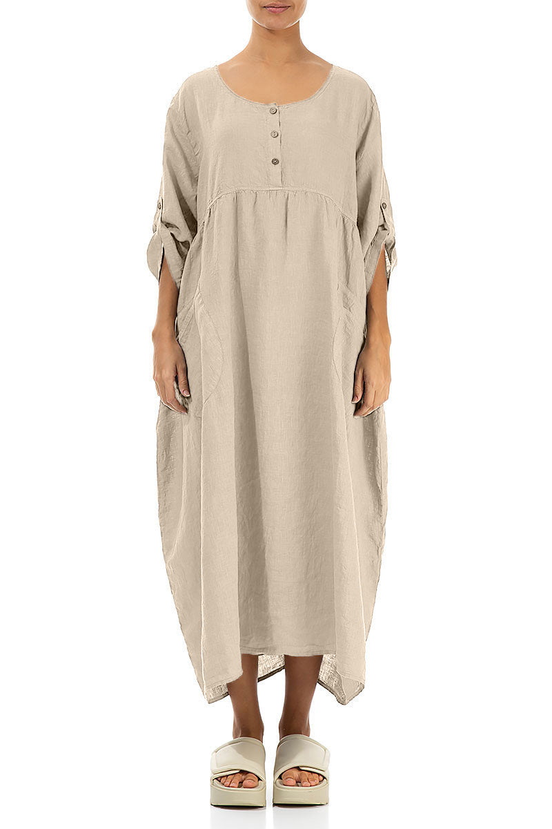Buttoned Beige Linen Dress 1
