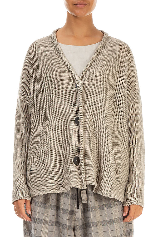 Buttoned Natural Linen Cardigan 1