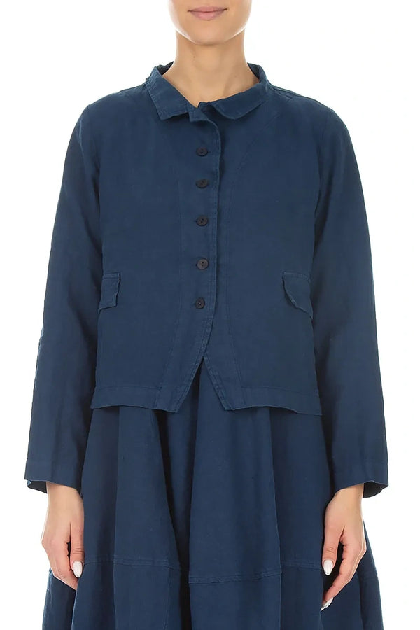 Buttoned Navy Linen Jacket 1