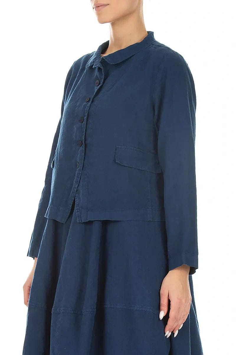 Buttoned Navy Linen Jacket 3