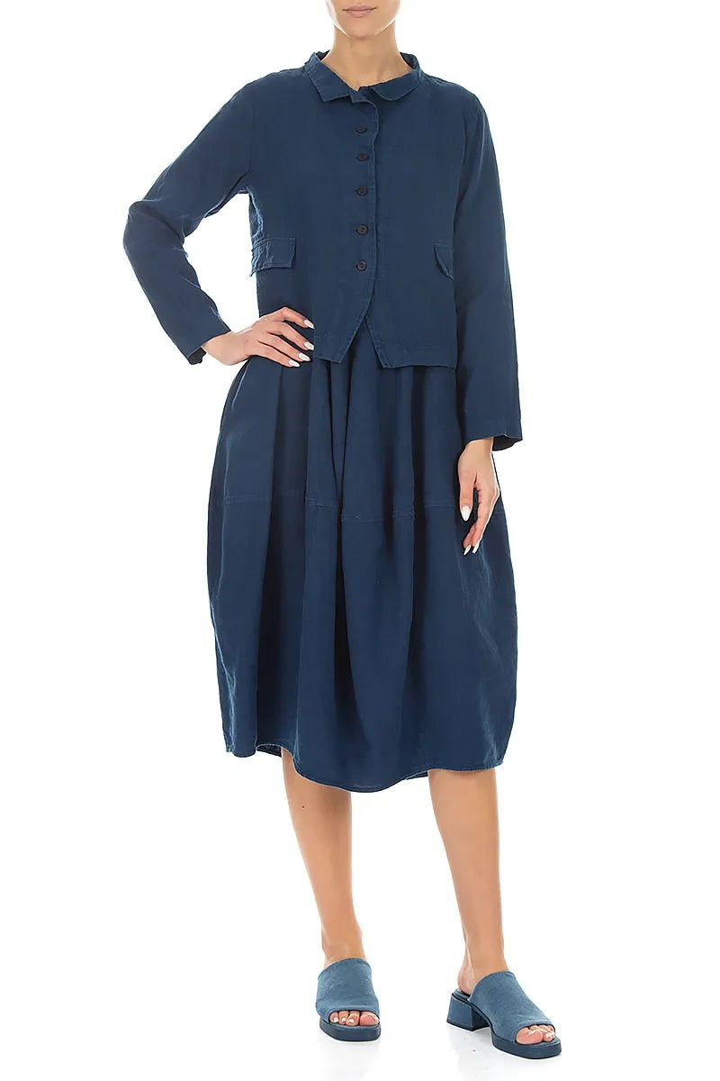 Buttoned Navy Linen Jacket 4
