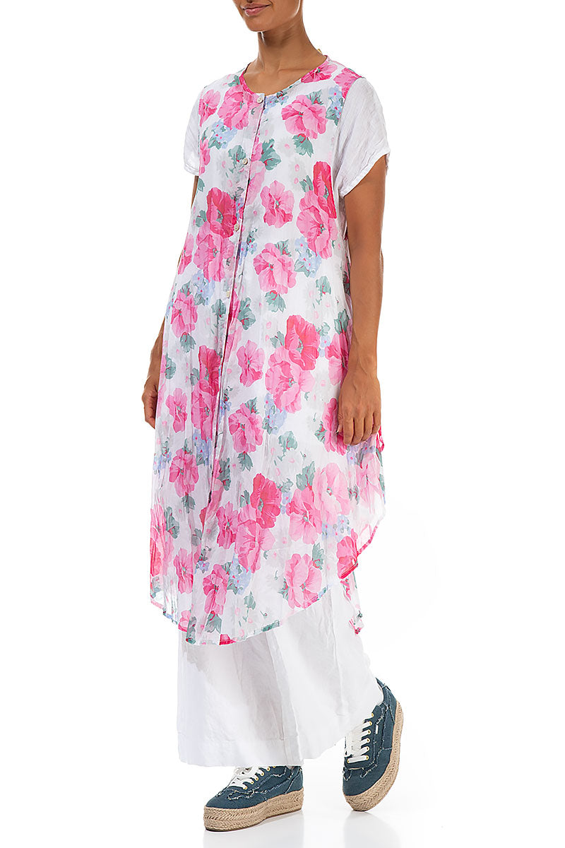 Buttoned Peony Blossom Cotton Tunic Vest 4