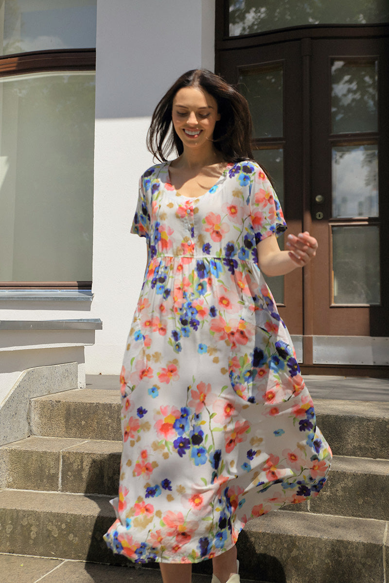 Buttoned Primrose Silk Cotton Dress 6