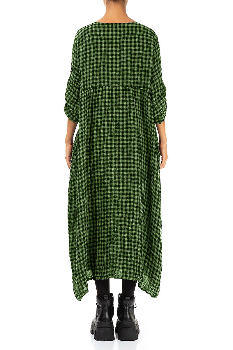 Buttoned Shamrock Green Check Linen Dress 2