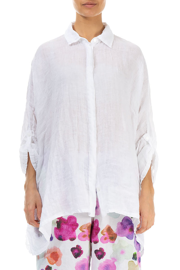 Gather Sleeves White Gauze Linen Shirt 1