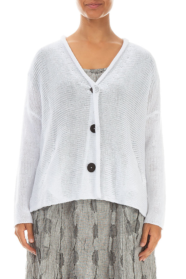 Buttoned White Linen Cardigan 1