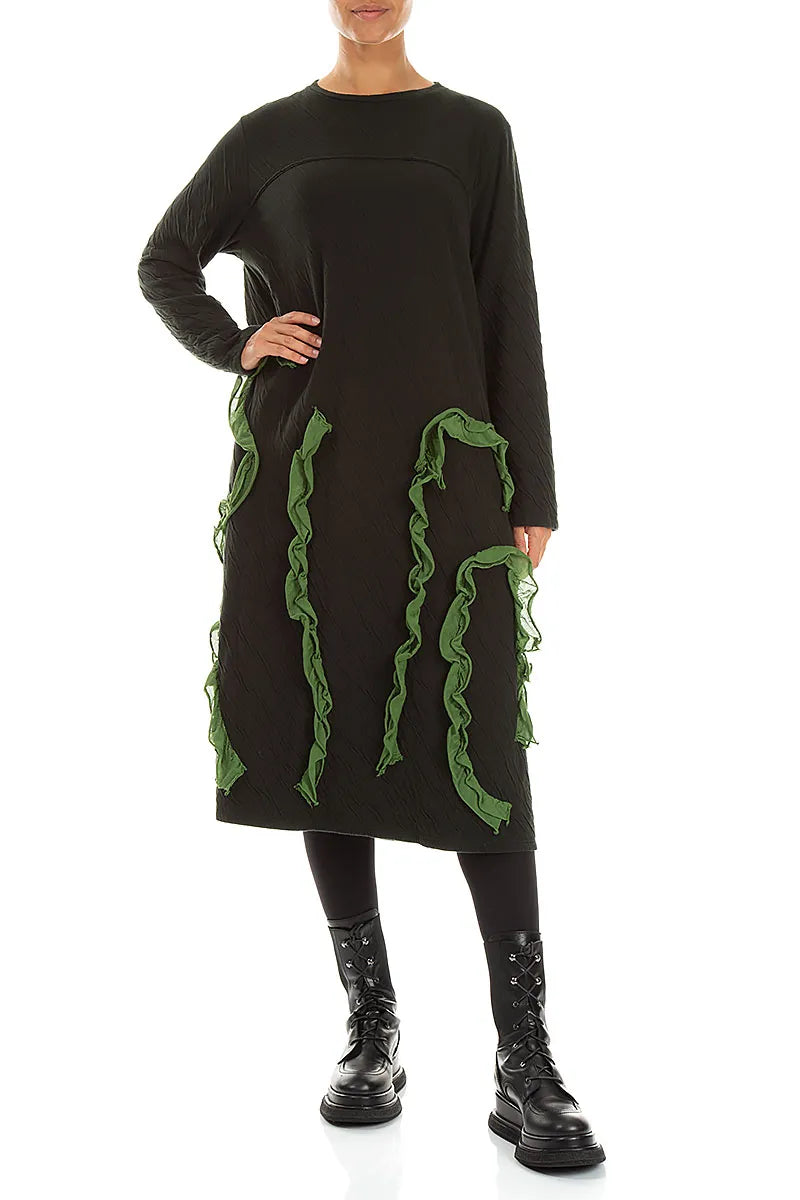 Cascading Waves Shamrock Green Wavy Cotton Dress 4