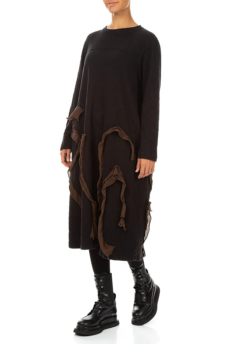 Cascading Waves Truffle Brown Wavy Cotton Dress 4