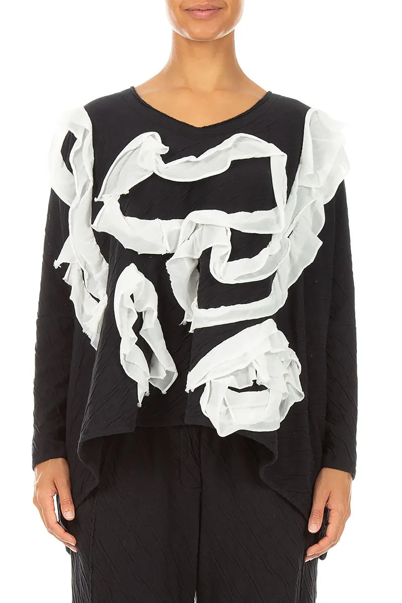 Cascading Waves White Wavy Cotton Blouse 1