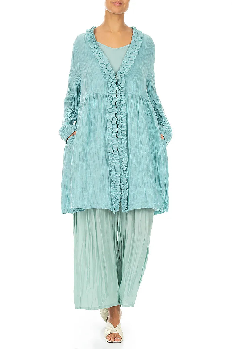 Centre Frill Crinkled Mint Silk Jacket 4