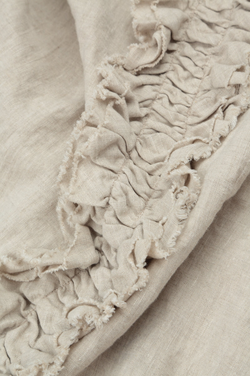 Front Ruffle Natural Linen Blouse 6