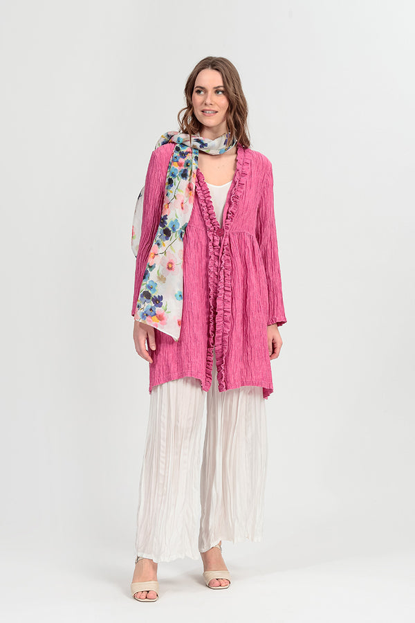 Centre Frill Crinkled Fuchsia Silk Jacket 1