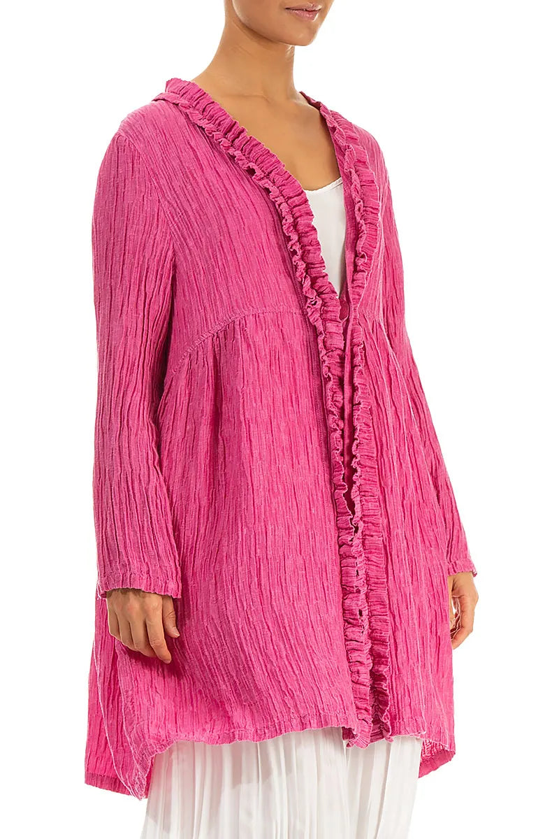 Centre Frill Crinkled Fuchsia Silk Jacket 4