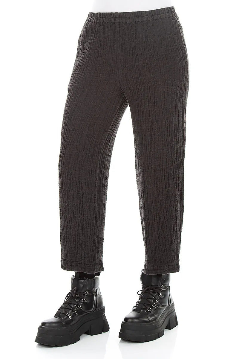 Charcoal Textured Linen Trousers 3