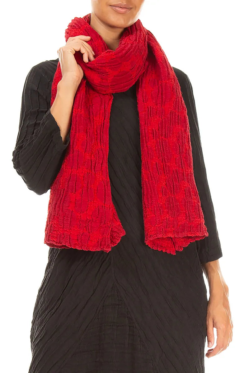 Cherry Red Circle Silk Linen Scarf 3