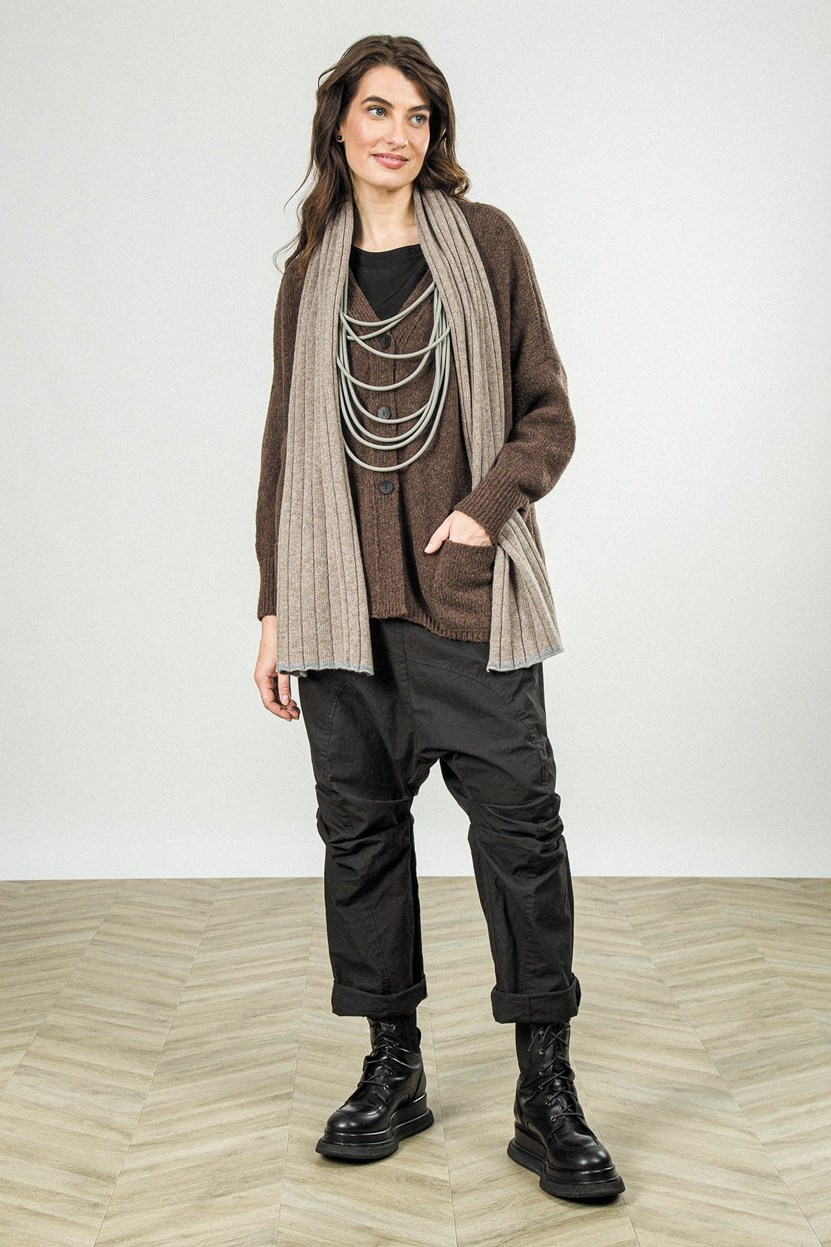 Contrast Edge Light Grey Cashmere Scarf 5