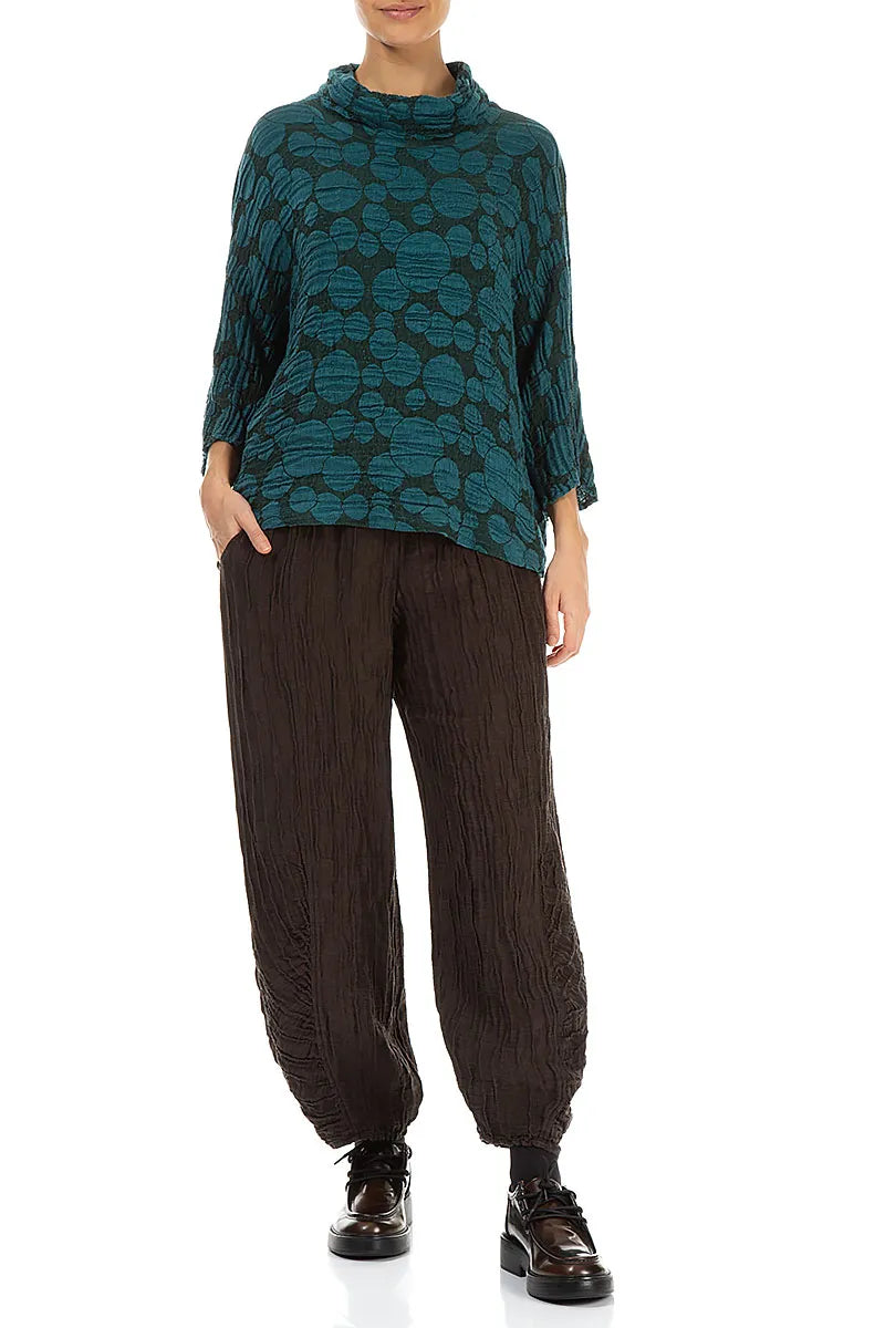 Cowl Neck Peacock Circle Silk Linen Blouse 4