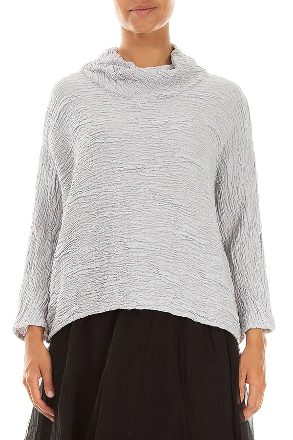 Cowl Neck Pearl Grey Textured Silk Linen Blouse 1
