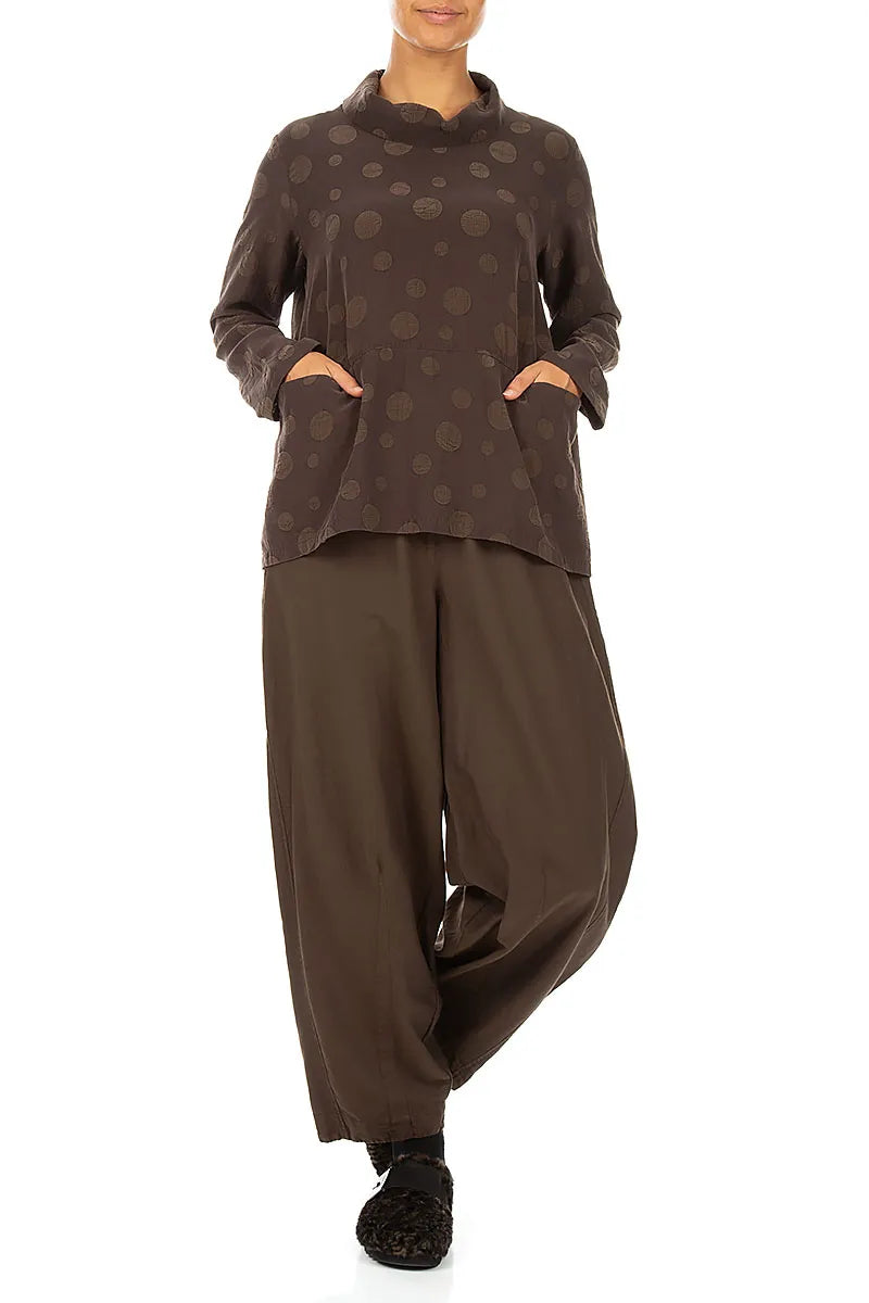 Cowl Neck Truffle Brown Bubble Silk Cotton Blouse 4