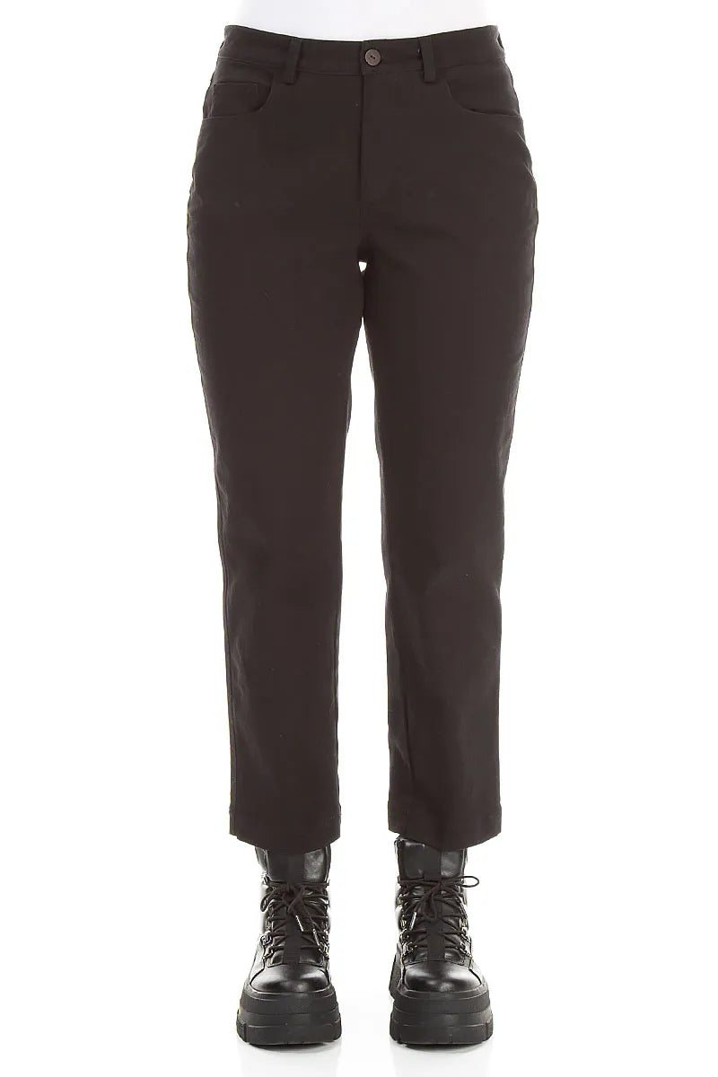 Cropped Charcoal Stretch Cotton Trousers 1