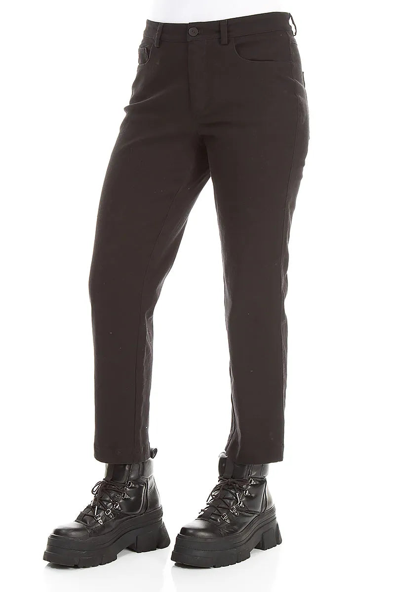 Cropped Charcoal Stretch Cotton Trousers 3