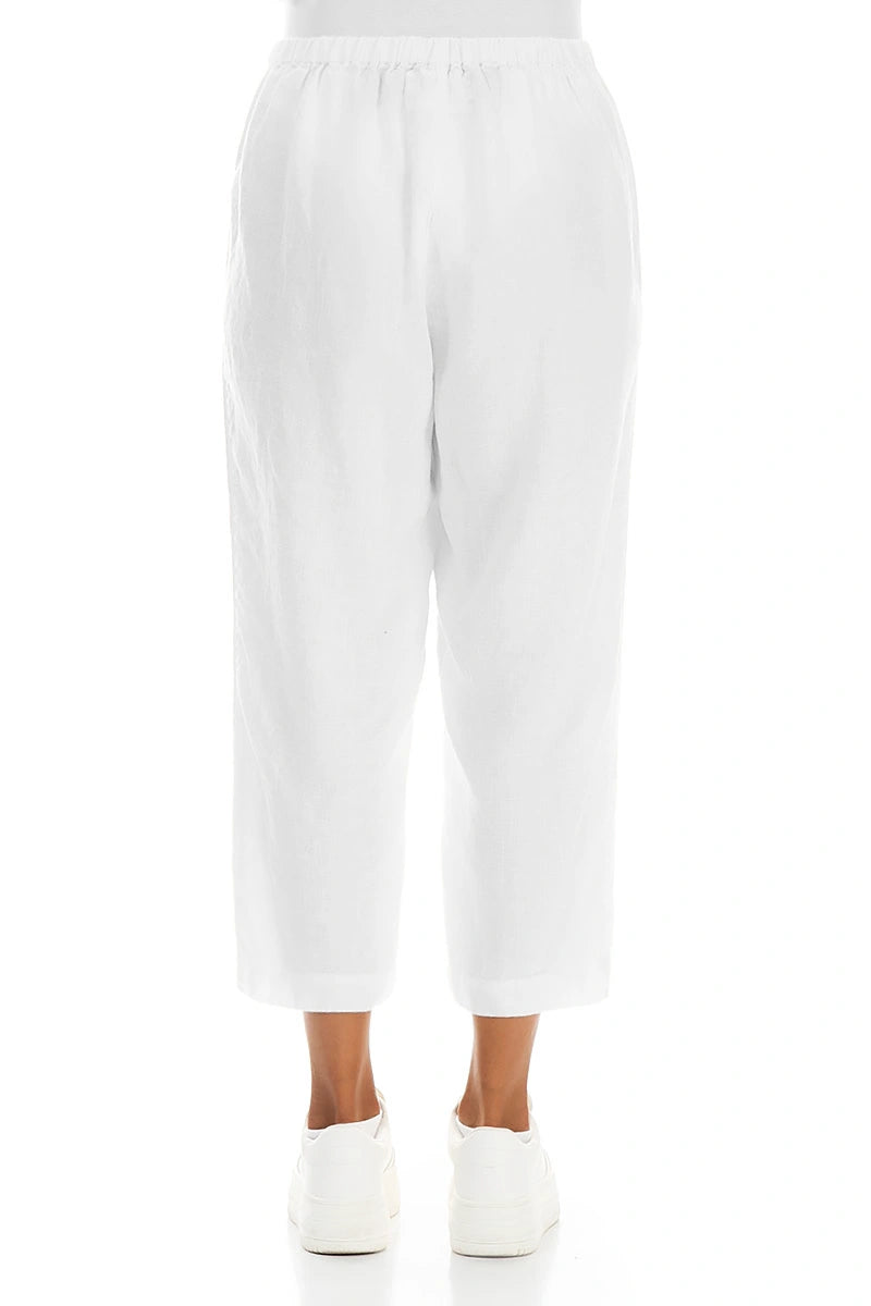 Cropped White Linen Trousers 2