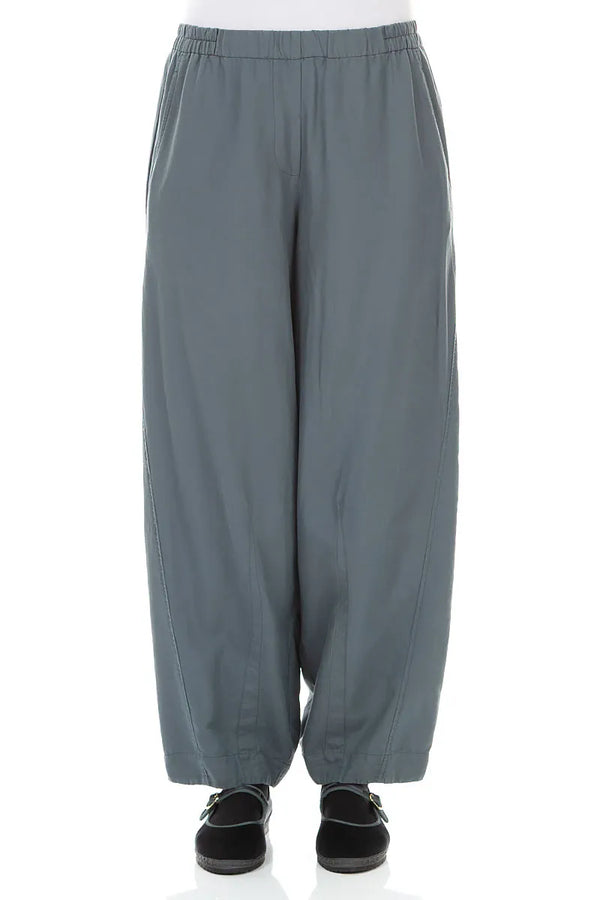 Curved Slate Silk Cotton Trousers 1