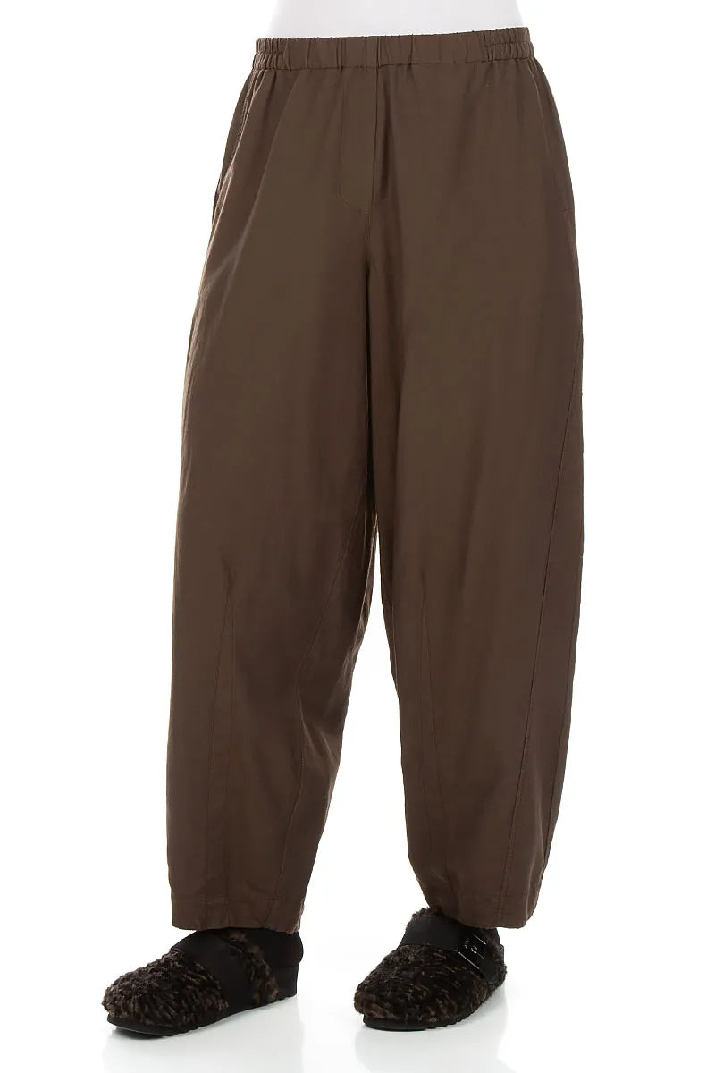 Curved Truffle Brown Silk Cotton Trousers 3