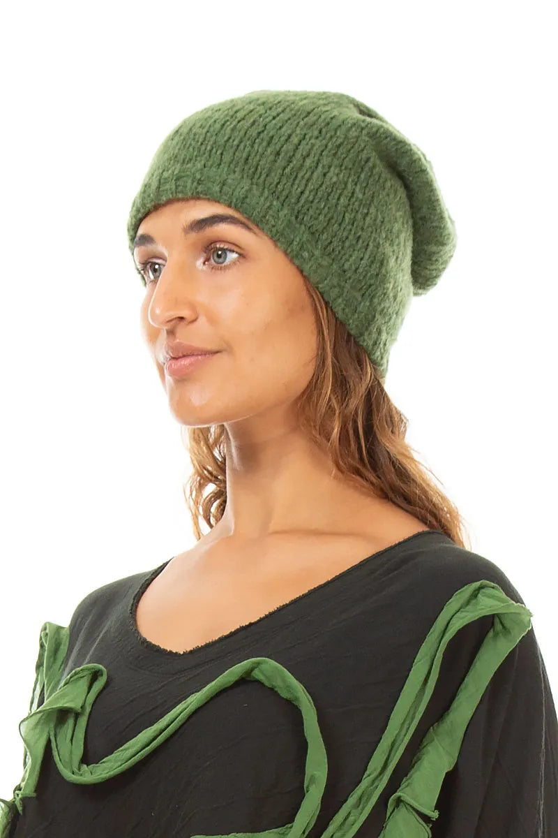 Dark Sage Wool Beanie Hat 1