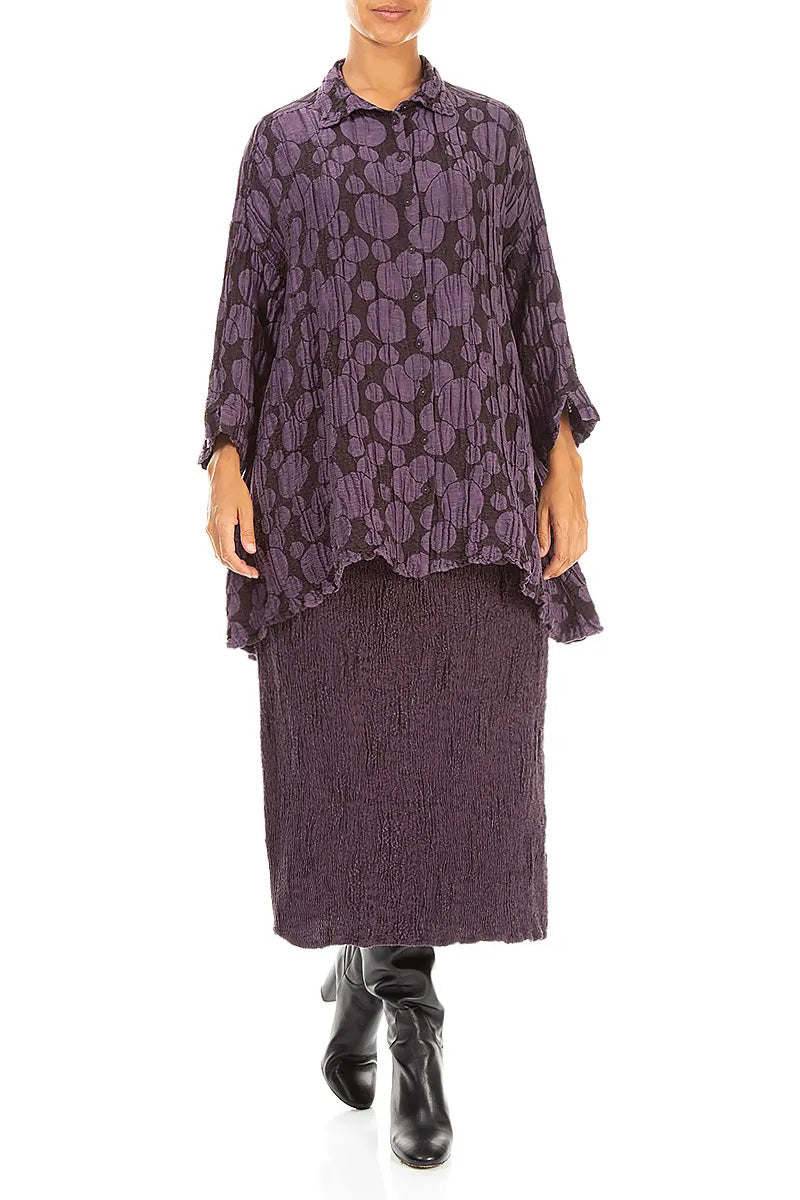 Deep Plum Textured Silk Linen Pencil Skirt