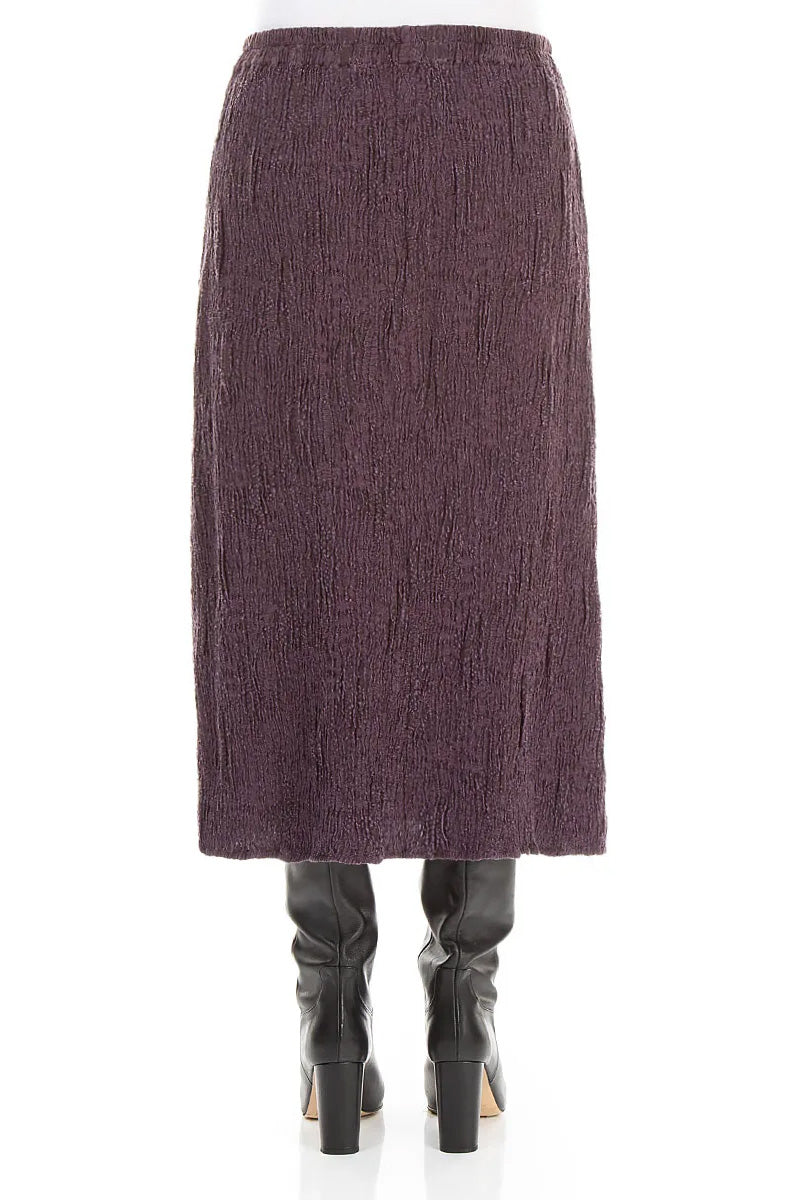 Deep Plum Textured Silk Linen Pencil Skirt