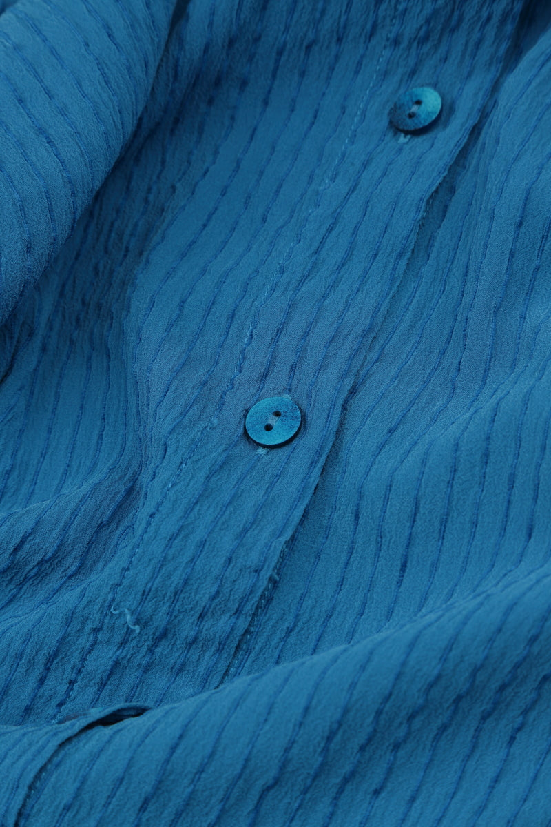 Deep Slit Cobalt Blue Striped Silk Jacket 5